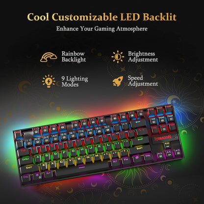 K552P Mechanical Gaming Keyboard TKL with 18 Backlight Modes, Hot-Swappable Blue Switches, 87-Key Compact Ergonomic Design, N-Key Rollover & Software Programmable Macro - RGB, White