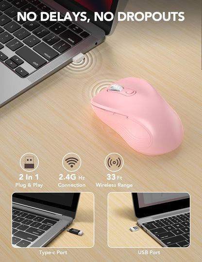 Wireless Mouse E702 2.4Ghz Portable Computer Mouse with USB Receiver, Comfortable Silent Mice for Laptop, Chromebook, PC, Notebook, Desktop, Windows, Mac (Blue&Pink)